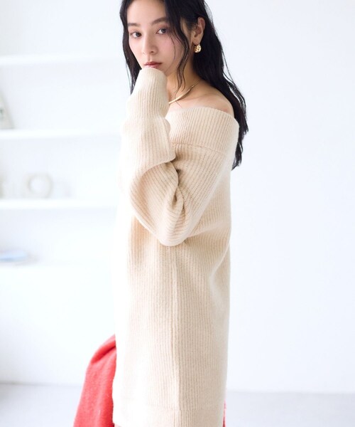 VIS(ビス)の「肩リボンミニ丈ニットワンピース/2WAY(ワンピース・レディース・グレー/キナリ/ブルー系・F)」の12枚目の写真