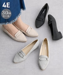 nissen | 【ゆったり幅広】ビットモチーフ付ポインテッドローファーシューズ（ワイズ４Ｅ）(バレエシューズ)