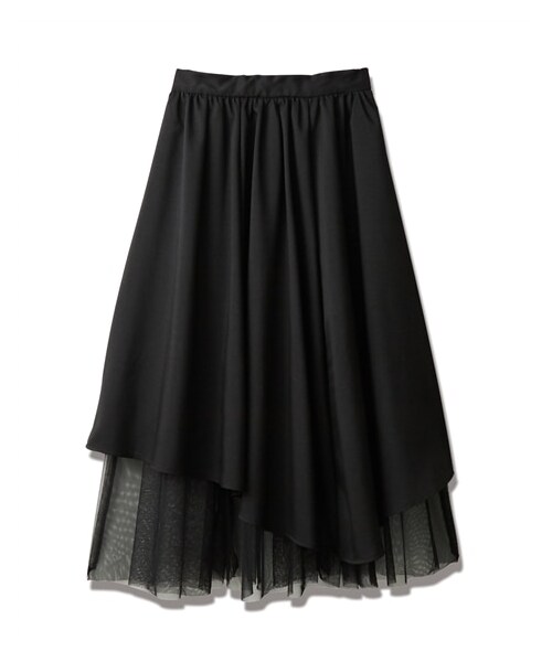 nissen（ニッセン）の「アシンメトリーチュール使いスカート（スカート・レディース・ベージュ杢/黒・S/M/L/LL/3L）」の4枚目の写真