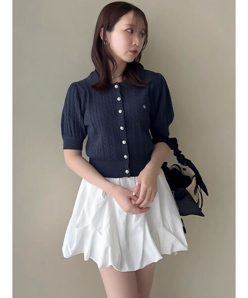 dazzlin polo ニットトップス　ネイビー　ケーブルニット　半袖 dazzlin POLO ネイビー 半袖 ケーブルニット - メルカリ
