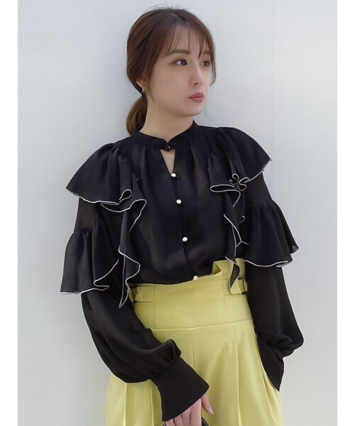 dazzlin（ダズリン）の「バイカラーラインフリルブラウス（シャツ/ブラウス・レディース・アイボリー/グレー/ブラック/パープル・F）」の7枚目の写真