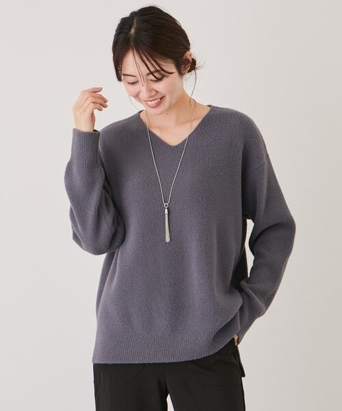 Jayro(ジャイロ)の「スフレヤーンVネックニットプルオーバー(ニット/セーター・レディース・ブラック/ライトグレー/ホワイト系/ダークブラウン/ベージュ/ネイビー系/レッド/ピンク/ライトグリーン/ピンク系/イエロー系・M)」の19枚目の写真