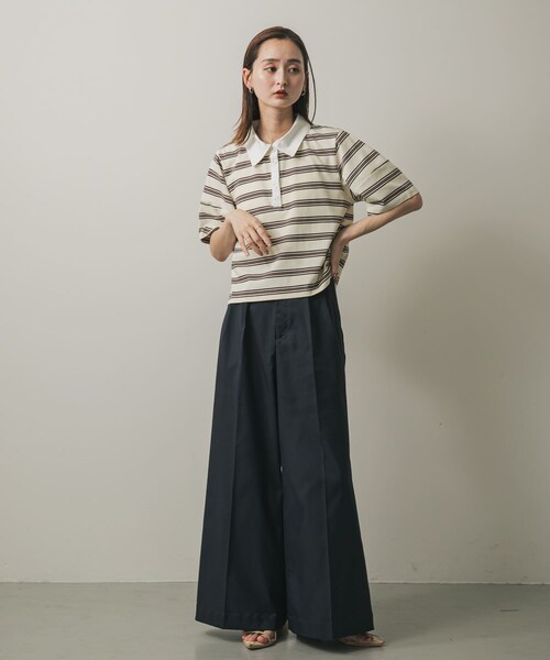 SENSE OF PLACE by URBAN RESEARCH（センスオブプレイスバイアーバンリサーチ）の「マルチボーダーカットポロシャツ（ポロシャツ・レディース・BLACK/ORANGE/WHITE・one）」の7枚目の写真