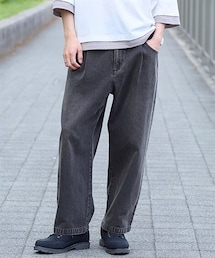 nissen | 綿１００％デニムワイドタックパンツ【大きいサイズ有】(パンツ)