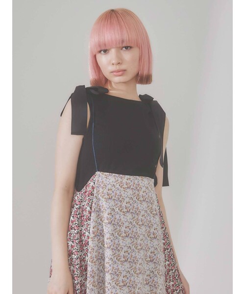 merry jenny（メリージェニー）の「ribbonアメスリリブtops（Tシャツ/カットソー・レディース・ブラック/オレンジ/グリーン/ベージュ・F）」の2枚目の写真