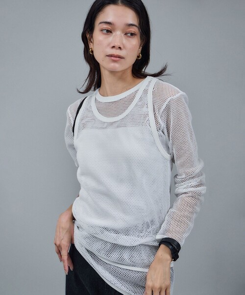 ADAM ET ROPE'（アダムエロペ）の「【IRONING（アイロニング）】mesh tank top（タンクトップ・レディース・ホワイト・F）」の11枚目の写真