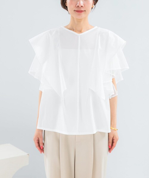 URBAN RESEARCH ROSSO（アーバンリサーチロッソ）の「ELENDEEK　MESH LAYERED SLEEVE BLOUSE（シャツ/ブラウス・レディース・O.WHT/BLK・Free）」の8枚目の写真