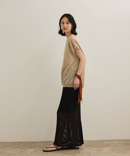 ROPE'（ロペ）の「ラミー フレンチスリーブプルオーバー/サマーニット（ニット/セーター・レディース・ベージュ/ネイビー/ブルー・F）」の6枚目の写真