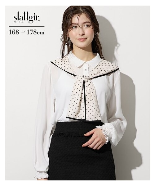 nissen（ニッセン）の「高身長　スカーフ付ブラウス（トールサイズ）（シャツ/ブラウス・レディース・オフホワイト系/黒系・MTT/LTT/LLTT/3LTT/4LTT/5LTT）」の6枚目の写真