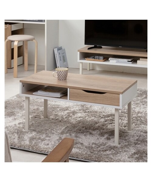 nissen（ニッセン）の「引き出し付きリビングテーブル（家具・メンズ・ホワイト×ナチュラル・Y=幅80cm）」の2枚目の写真