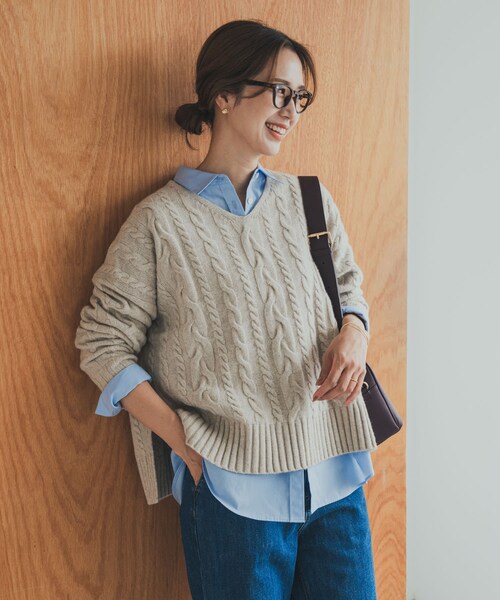 URBAN RESEARCH DOORS（アーバンリサーチドアーズ）の「ハミルトンウールアラン柄プルオ-バー（ニット/セーター・レディース・L/BEG/PURPLE/NAVY・M）」の6枚目の写真
