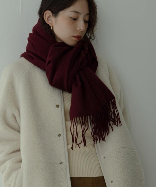 URBAN RESEARCH Sonny Label（アーバンリサーチサニーレーベル）の「大判ウールストール（マフラー・レディース・チャコール/Lグレー/ベージュ/ボルドー・One）」の4枚目の写真