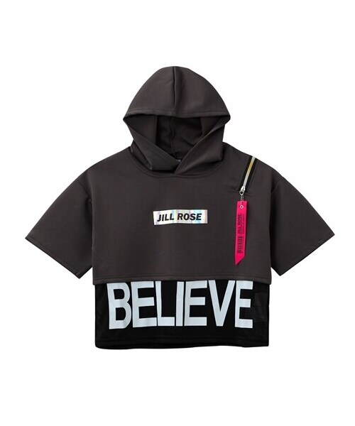 nissen（ニッセン）の「レイヤード風フード付き半袖Tシャツ（女の子）（Tシャツ/カットソー・キッズ・アイスブルー/チャコール・140/150/160）」の3枚目の写真