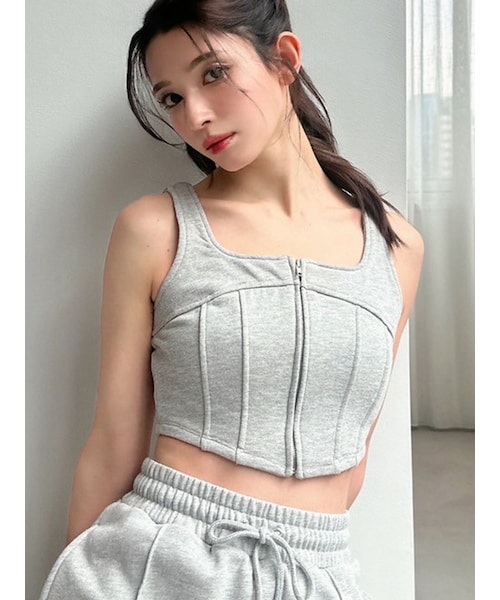 RESEXXY（リゼクシー）の「センターZIPコルセットトップス【セットアップ着用可能】（タンクトップ・レディース・ライトグレー/チャコールグレー/ブラック・F）」の10枚目の写真