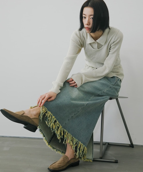 KBF(ケイビーエフ)の「アシメフリンジデニムスカート(デニムスカート・レディース・L.BLUE/BLACK・One)」の20枚目の写真