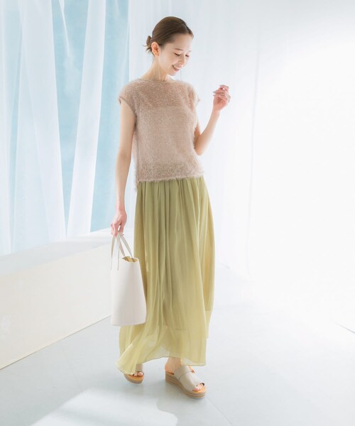 URBAN RESEARCH ROSSO（アーバンリサーチロッソ）の「グロッシーギャザーフレアスカート（スカート・レディース・PISTACHIO/ORANGE/NAVY・FREE）」の6枚目の写真