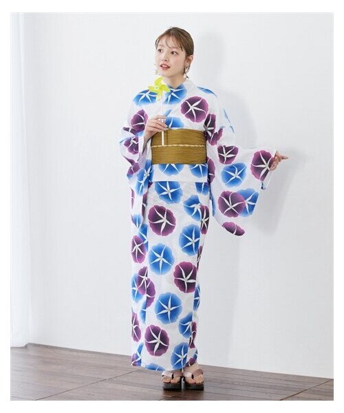 nissen（ニッセン）の「大きいサイズ 二部式浴衣（浴衣・レディース・白系(朝顔)/紺系(百合・桜)/白×紺系(撫子)/黒系(麻の葉)/ベージュ系リーフ柄・S~M相当/L~LL相当/3L~4L相当/5L~6L相当）」の7枚目の写真