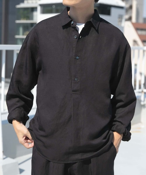 ITEMS URBANRESEARCH(アイテムズ アーバンリサーチ)の「Linen Blend Pullover Shirts(シャツ/ブラウス・メンズ・NVY/BRN/BLK・M/L)」の1枚目の写真