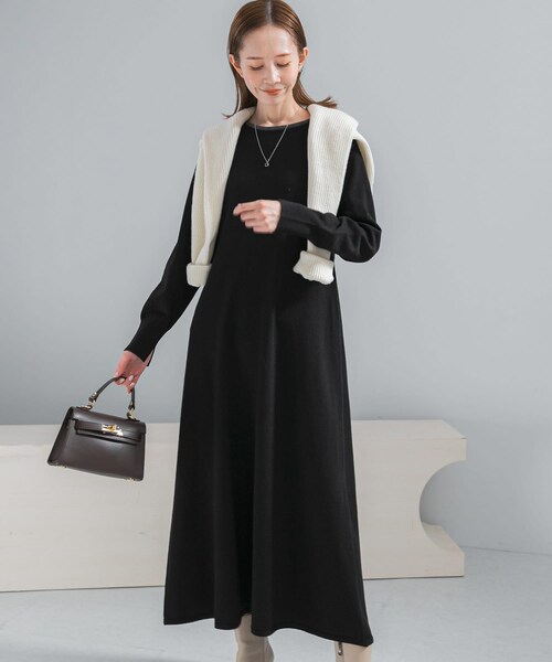 URBAN RESEARCH ROSSO（アーバンリサーチロッソ）の「ウォシャブルフレアシルエットニットワンピース（ワンピース・レディース・BLUE/GRAY×BK/BK×GRAY・Free）」の6枚目の写真