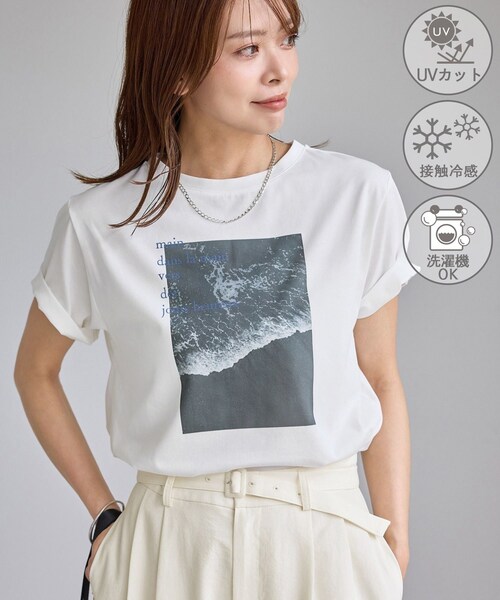 ROPE' PICNIC(ロペピクニック)の「RENUロゴ&フォトアソートプリントTシャツ/UVカット・接触冷感・イージーケア(Tシャツ/カットソー・レディース・ホワイト/ホワイト系・F)」の5枚目の写真