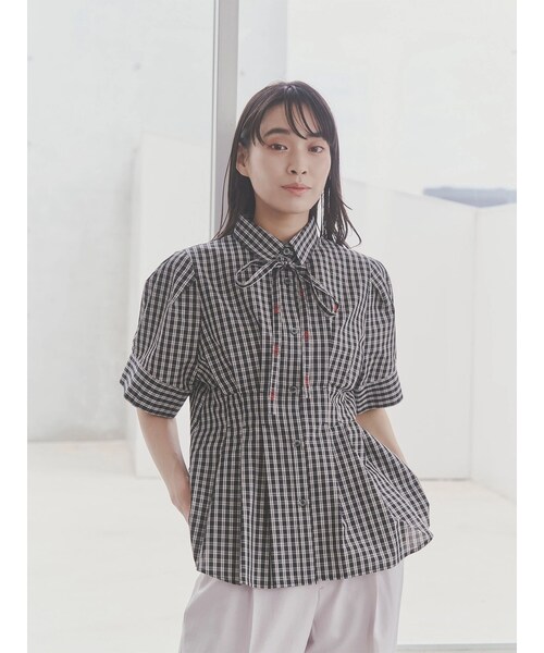 TONAL(トーナル)の「【POLO BCS】タイ付ボリュームスリーブシャツ(シャツ/ブラウス・レディース・オフホワイト/ブラック/ピンク/ブルー・M)」の6枚目の写真