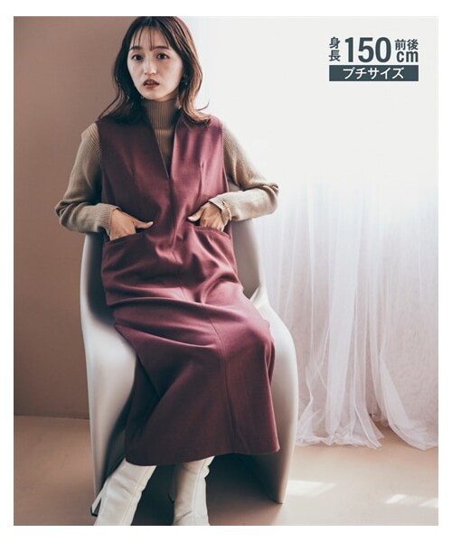 nissen（ニッセン）の「小さいサイズ　キーネックジャンパースカート　低身長さん・小柄女性（ワンピース・レディース・レンガ/チャコール/ブラウン・PSS/PS/PM/PL）」の6枚目の写真