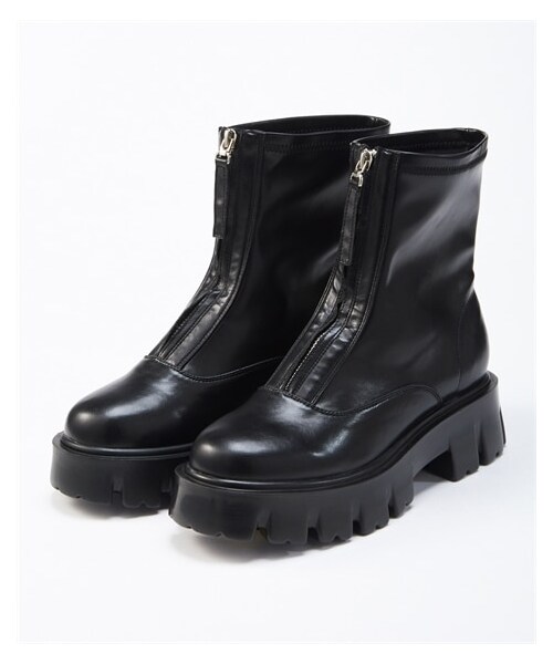 nissen（ニッセン）の「【ゆったり幅広】厚底センタージップストレッチショートブーツ（低反発中敷）（ワイズ４Ｅ）（ブーツ・メンズ・黒・S=22.0~22.5cm/4E/M=23.0~23.5cm/4E/L=24.0~24.5cm/4E/LL=25.0~25.5cm/4E/3L=26.0~26.5cm/4E）」の3枚目の写真