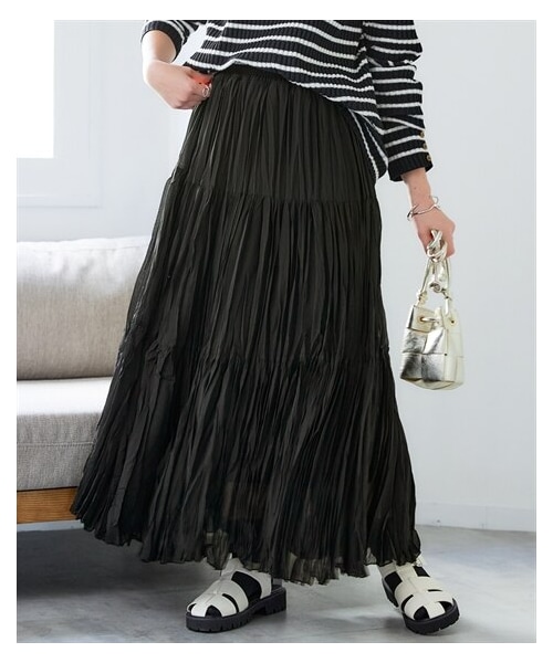 nissen（ニッセン）の「＜大きいサイズ＞シアープリーツティアードスカート（ゆったりヒップ）（スカート・レディース・チャコールネイビー/黒・L/LL/3L/4L/5L/6L/8L/10L）」の8枚目の写真