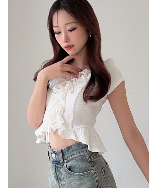 RESEXXY（リゼクシー）の「デコラティブフリルカットソー（Tシャツ/カットソー・レディース・ホワイト/グレー/ブラック・F）」の2枚目の写真