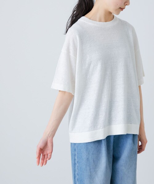かぐれ（カグレ）の「リネン半袖クルーネックニット（ニット/セーター・レディース・NATURAL/OFF/BLACK・FREE）」の17枚目の写真