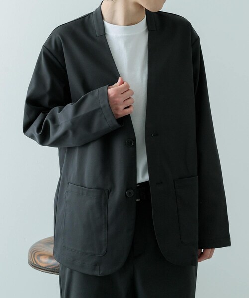 ITEMS URBANRESEARCH（アイテムズ アーバンリサーチ）の「『セットアップ対応』マシンウォッシャブルピケノーラペルジャケット（テーラードジャケット・メンズ・BLK/KHK/NVY・M/L）」の9枚目の写真