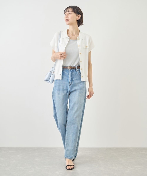 ROPE' PICNIC(ロペピクニック)の「八方映えニット 金ボタンフレンチスリーブポロカラーカーディガン/UVカット・接触冷感・イージーケア(カーディガン/ボレロ・レディース・ブラック/オフホワイト/ブラウン/サックス/ラベンダー・F)」の12枚目の写真