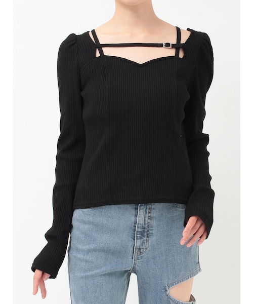 EATME（イートミー）の「ベルテッドリブTOP（Tシャツ/カットソー・レディース・グレー/ブラック/ピンク・F）」の4枚目の写真