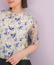 フラワー刺繍セミシアーブラウス