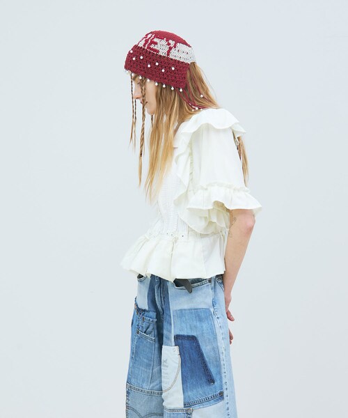 THE GOODLAND MARKET（ザグッドランドマーケット）の「old honey　58℃ KNIT CAP（ニットキャップ/ビーニー・レディース・BLACK/RED・Free）」の11枚目の写真
