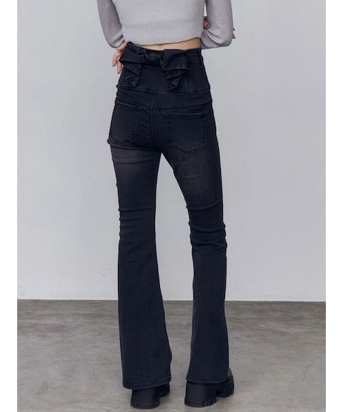 EMODA（エモダ）の「バックリボンフレアハイウエストパギンス（デニムパンツ・レディース・ブラック/アイスブルー/インディゴ・XS/S/M）」の2枚目の写真