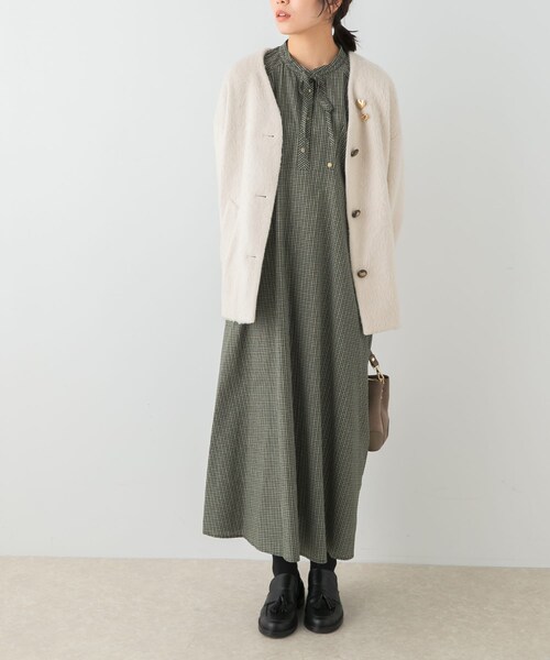 URBAN RESEARCH ROSSO（アーバンリサーチロッソ）の「F by ROSSO　チェックリボンシャツワンピース（ワンピース・レディース・OFF WHITE/KHAKI/NAVY・FREE）」の2枚目の写真