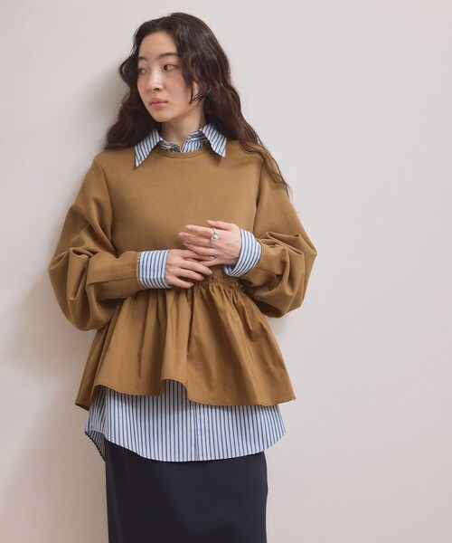 ADAM ET ROPE'(アダムエロペ)の「【WEB限定】ペプラムコンビプルオーバー(Tシャツ/カットソー・レディース・ブラック/ホワイト/キャメル・F)」の15枚目の写真