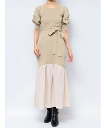 MERCURYDUO | 【To/】バックリボン異素材リブニットワンピース(ワンピース)