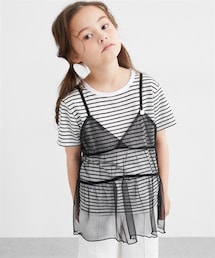 QUNTSTYLE | ２点セット（ラメボーダーＴシャツ＋チュールキャミソール）（女の子）(Tシャツ/カットソー)
