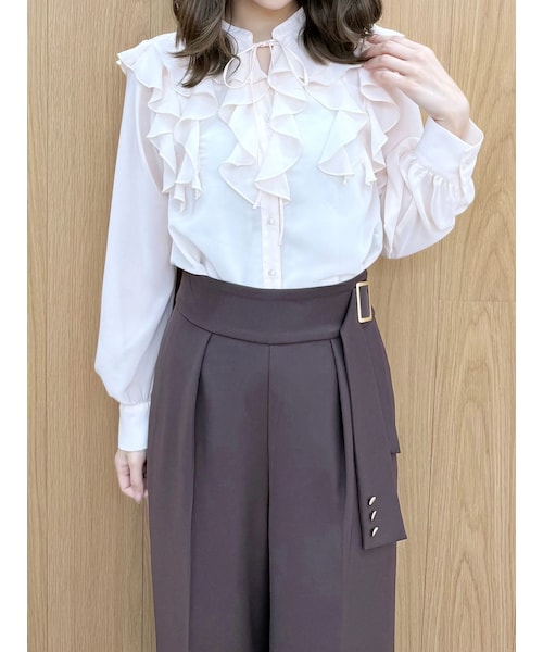 MERCURYDUO（マーキュリーデュオ）の「シフォンロングスリーブラッフルブラウス（シャツ/ブラウス・レディース・オフホワイト/ベビーピンク/アイスブルー/ミックス・F）」の6枚目の写真