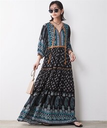 nissen | 大きいサイズ エスニックパネルプリントマキシワンピース シックスタイル(ワンピース)