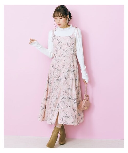 nissen（ニッセン）の「大きいサイズショルダーリボン花柄キャミソールワンピースmarun（ワンピース・レディース・ピンク/黒・L/8L/5L/10L/3L/6L/LL/4L）」の16枚目の写真