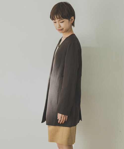 URBAN RESEARCH（アーバンリサーチ）の「ノーカラーヘリンボンジャケット（ノーカラージャケット・レディース・BROWN/D.GRY・36/38）」の8枚目の写真