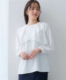 7days Life Styling | ストレッチパウダーサテンフリルケープ風ブラウス（しわになりにくい・速乾・洗濯機OK・UVカット）＜大きいサイズ有＞(シャツ/ブラウス)