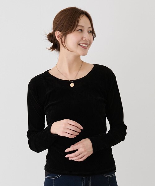 Jayro(ジャイロ)の「シアーベロア長袖Tシャツ(Tシャツ/カットソー・レディース・ブラック/チャコール/オフホワイト/ダークブラウン・M)」の6枚目の写真