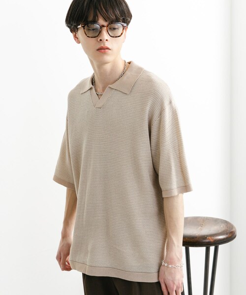 SENSE OF PLACE by URBAN RESEARCH(センスオブプレイスバイアーバンリサーチ)の「『ユニセックス』『洗濯可』ミックススキッパーニット(ニット/セーター・メンズ・L.BEIGE/OLIVE/RED・M/L)」の10枚目の写真