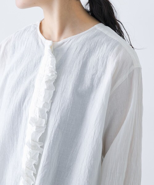 かぐれ（カグレ）の「コットンリネンフリルブラウス（シャツ/ブラウス・レディース・CHECK/NAVY/OFF・Free）」の14枚目の写真