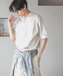FORK&SPOON ヘンリーネックニットTシャツ