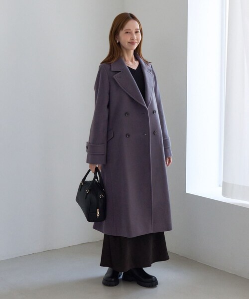 ROPE' PICNIC(ロペピクニック)の「JAPAN FABRIC ダブルチェスターロング丈ウールコート(チェスターコート・レディース・ブラック/グレー/ベージュ系/ラベンダー・F)」の15枚目の写真